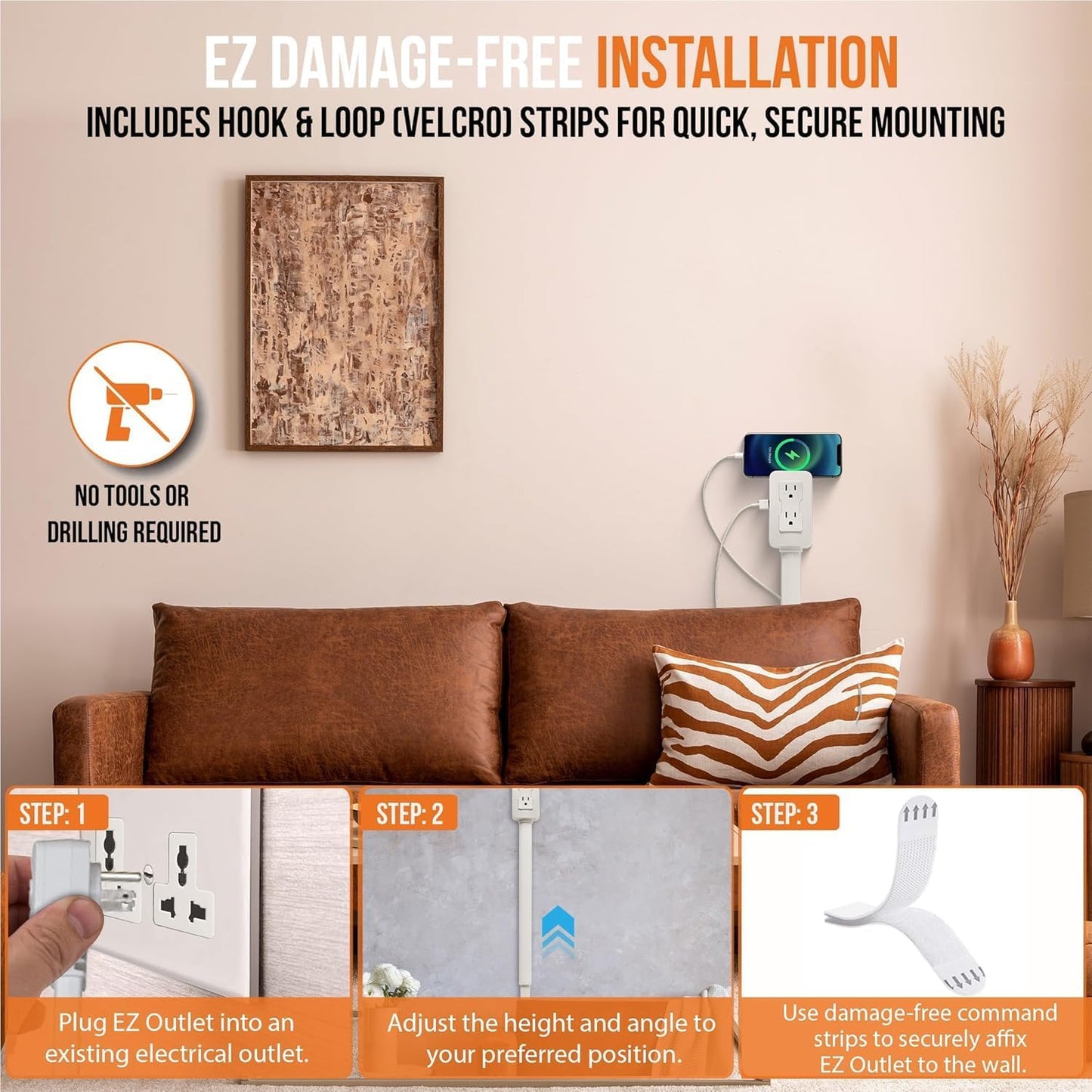 đ„Exclusive Offerđ⥠Adjustable Wall Outlet Extender Stick â 22"-34" Rotating Plug Extension with USB-A, USB-C & 2 AC Outlets for Hard-to-Reach Power Sockets Behind Sofa, Bed & Desk