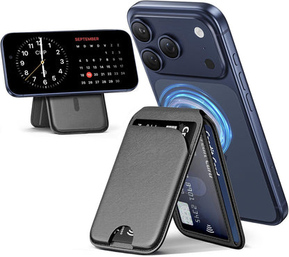 📱💳 MagSafe Magnetic Wallet Stand for iPhone – Strong Magnetic Card Holder with Adjustable Kickstand, RFID Protection & Premium Leather Design