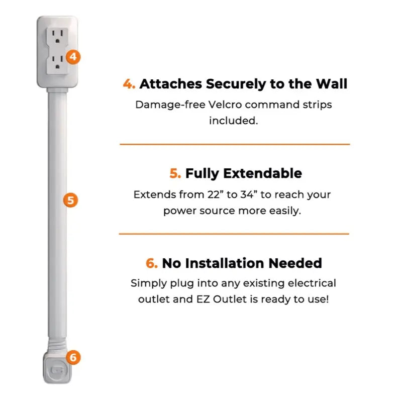 🔌 Adjustable Wall Outlet Extender Stick – 22"-34" Rotating Plug Extension with USB-A, USB-C & 2 AC Outlets for Hard-to-Reach Power Sockets Behind Sofa, Bed & Desk ⚡