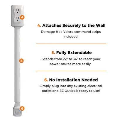 🔌 Adjustable Wall Outlet Extender Stick – 22"-34" Rotating Plug Extension with USB-A, USB-C & 2 AC Outlets for Hard-to-Reach Power Sockets Behind Sofa, Bed & Desk ⚡