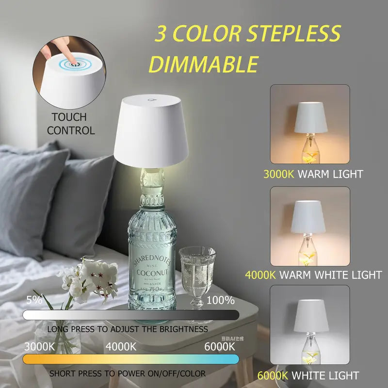 💡Rechargeable Wine Bottle Lamp – Touch Control LED Bottle Light with Adjustable Brightness & Waterproof Design 🍷