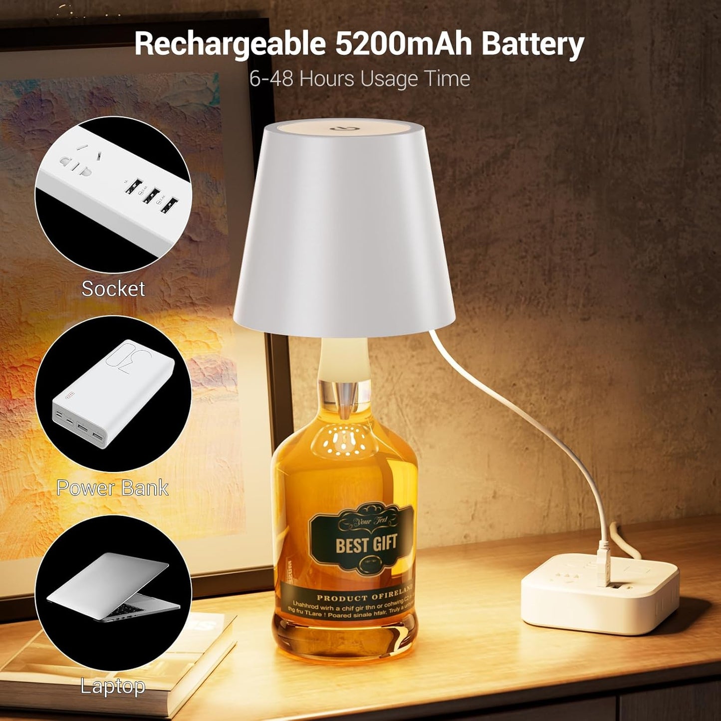 💡Rechargeable Wine Bottle Lamp – Touch Control LED Bottle Light with Adjustable Brightness & Waterproof Design 🍷
