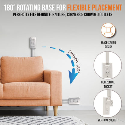 🔌 Adjustable Wall Outlet Extender Stick – 22"-34" Rotating Plug Extension with USB-A, USB-C & 2 AC Outlets for Hard-to-Reach Power Sockets Behind Sofa, Bed & Desk ⚡