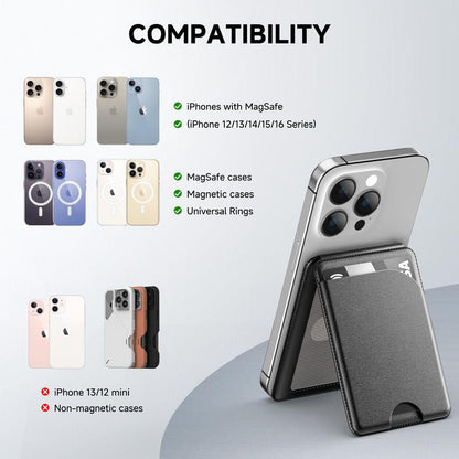 📱💳 MagSafe Magnetic Wallet Stand for iPhone – Strong Magnetic Card Holder with Adjustable Kickstand, RFID Protection & Premium Leather Design